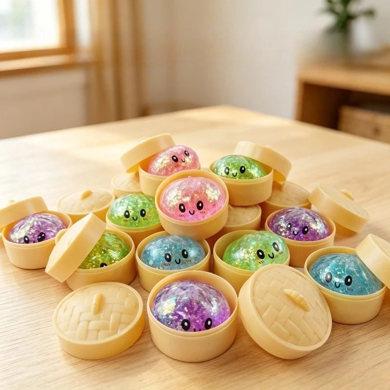 Mystery Dumpling Squishy — with Bamboo Steamer Basket